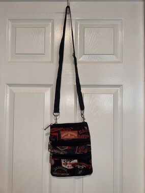 Harley‑Davidson Black Crossbody Bag with Orange Logo Accents